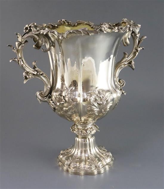 A handsome William IV silver campana shaped two handled wine cooler, 75.5 oz.